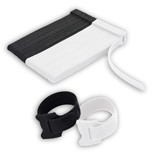 QZKJQDD 50 Stück Klett Kabelbinder Wiederverschließbar, Klettband Kabelbänder für Kabelmanagement, Verstellbare Klettband für Home Office Büro und Cable Organizer (Schwarz + Weiß） von QZKJQDD