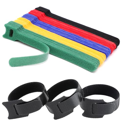 QZKJQDD 100 Stück Klett Kabelbinder Wiederverschließbar, Klettband Kabelbänder für Kabelmanagement, Verstellbare Klettband für Home Office Büro und Cable Organizer (5 Farben） von QZKJQDD