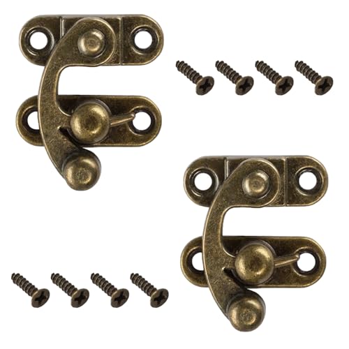 QZKJQDD Rechts Latch Hook, Antiker Vintage Schnell Verschluss, Rechte Riegelhaken Haspe Riegel, Antike Dekorative Haspe, für kleine Holzkiste, Schmuckschatulle, Weinkiste mit Schrauben (2 Stück) von QZKJQDD