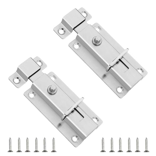 QZKJQDD Türriegel, Automatisch Schiebeschloss, Riegelschloss Edelstahl, Riegel Tür, Türriegel Edelstahl, Türschloss mit Schrauben, für Gartentor, Badezimmer, Schuppen, Toilette (2 Stück) von QZKJQDD