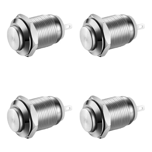 QZKJQDD 12mm Wasserdicht Schalter, Wasserdichte Drucktaster, Verriegelung Druckschalter, Selbstsichernder Edelstahl taster Schalter 12v /230v Geeignet für Hupen, Autoklingeln, Autos usw (4 Stück) von QZKJQDD
