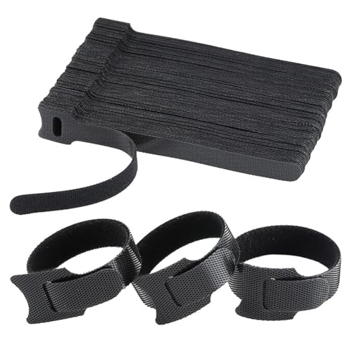 QZKJQDD 50 Stück Klett Kabelbinder Wiederverschließbar, Kabelbinder Klett, kabelbinder wiederverschließbar, Klett Kabelbinder, für Haus Büro Gartena und Kabelmanagement (Black) von QZKJQDD