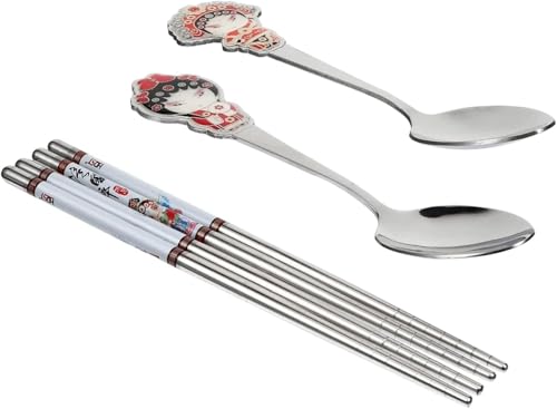 Besteckset, gemischte Geschirrsets, 2/3/4 Set Abendessen Gabeln Edelstahl Gabel Löffel Essstäbchen Chinesischen Stil Besteck Set Tragbare Silberwaren(4 Pcs) von QZLNONTK