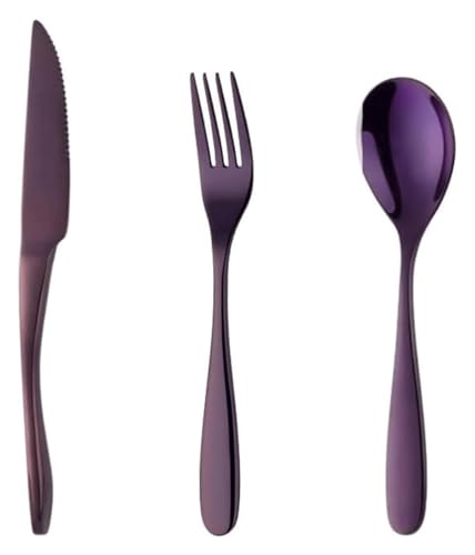 Besteckset, gemischte Geschirrsets, 3 Teile hochglanzpoliertes, wiederverwendbares, stilvolles Besteck(Purple) von QZLNONTK