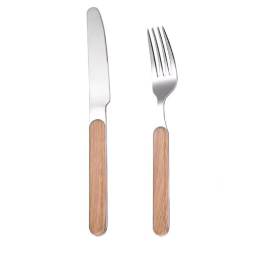 Besteckset, gemischte Geschirrsets, Besteck mit Holzgriffen, Edelstahlgeschirr auf Hochglanz poliert(2 Pack) von QZLNONTK