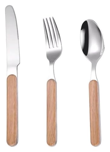Besteckset, gemischte Geschirrsets, Besteck mit Holzgriffen, Edelstahlgeschirr auf Hochglanz poliert(3 Pack) von QZLNONTK