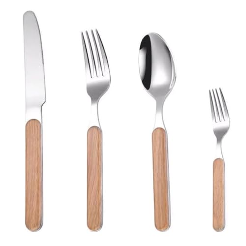 Besteckset, gemischte Geschirrsets, Besteck mit Holzgriffen, Edelstahlgeschirr auf Hochglanz poliert(4 Pack) von QZLNONTK