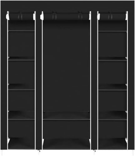 QZLNONTK Kleidergarderobe, tragbarer Kleiderschrank, Beweglicher Kleiderschrank for Schlafzimmer, leichte Kleidung, platzsparend(Black) von QZLNONTK