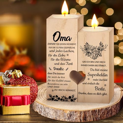 Oma Geschenk Kerzenständer, Ostergeschenke Erwachsene Geschenke für Oma zum Geburtstag Personalisiert Kerzenhalter Holz, Muttertagsgeschenk Geburtstagsgeschenk für Oma Kerze, Beste Oma Geschenke von QZOSZ