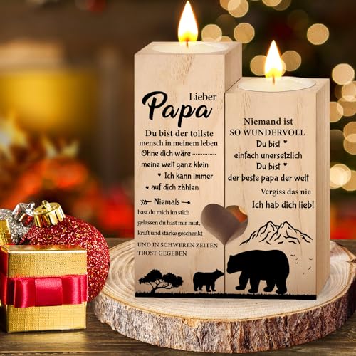 Vatertagsgeschenk für Papa Kerze, Bester Papa Geschenk Geburtstag Kerze, Geschenke für Papa zum Geburtstag Vatertag Kerzenhalter, Personalisiert Geburtstagsgeschenk für Papa Männer Kerzenständer Holz von QZOSZ