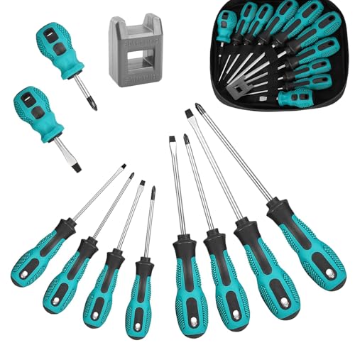 10-teiliges Schraubendreher Set Magnetisch, Kreuzschlitzschraubendreher, Schlitzschraubendreher, Screw Driver, Screwdriver Set -Vanadium-Stahl mit Magnetischen Spitzen und Ergonomischem Griff von QZQUFJ