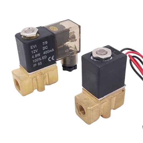 2-Wege-Pneumatik-Mikro-Magnetventil aus Messing 2P025-06/08 1/8" 1/4" BSP 12V DC Kabelanschluss LED-Typ elektrische Steuerung Wasserventil(1/4",DC12V_WIRE LEAD TYPE) von QZROPXOH