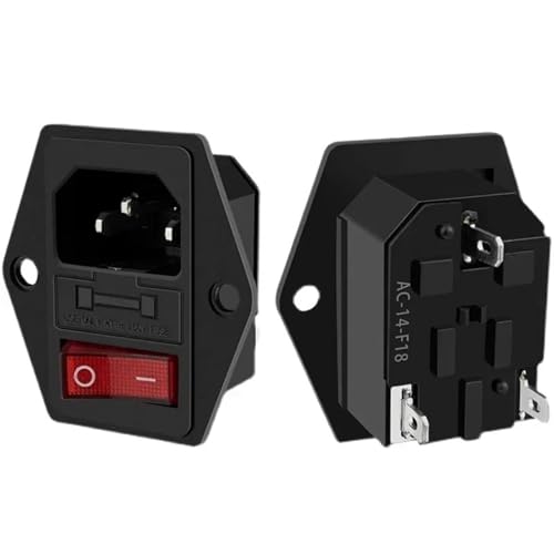 AC-Steckdose AC-01A 3-poliger roter LED-Wippschalter 250 V 10 A Buchse/Stecker mit Sicherung Steckdose for Computermontage(20PCS) von QZROPXOH