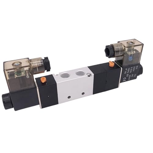 Pneumatisches Magnetventil 4V430E/C/P-15 Zwei Spulen 1/2" BSP 5/3-Wege-Elektrosteuerung Geschlossene Mitte/Auspuffmitte/Druck(4V430E-15,DC12V) von QZROPXOH