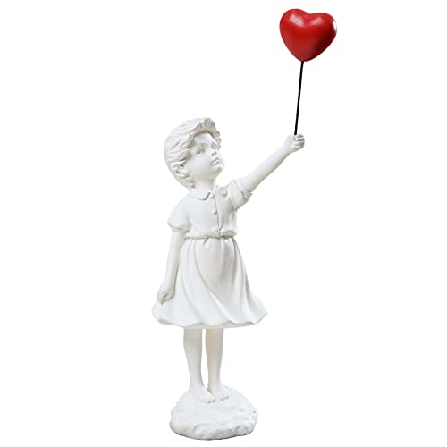 QZVANLON Mädchen mit Ballon-Statue, moderne Kunstskulpturen für Heimdekoration, Harz-Figur, Skulptur, Basteln, Ornament, Sammlerfiguren, Wohnzimmerdekoration (weiß) von QZVANLON