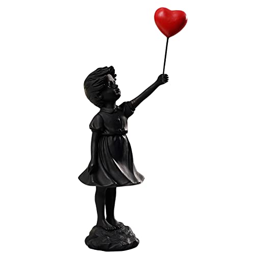 QZVANLON Mädchen mit Ballon-Statue, moderne Kunstskulpturen für Heimdekoration, Harzfigur, Skulptur, Basteln, Ornament, Sammelfiguren, Wohnzimmerdekoration (schwarz) von QZVANLON