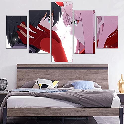 QZWXEC® Anime Darling in den Franxx 02 Comics/ 5 Teilig Leinwand Kunstdruck,modern Panel HD Poster 5 stück Lein wandbild,Wohnzimmer Büro Home Holzrahmen Dekoration Total Size: (H-80 cm x M/B-150 cm) von QZWXEC