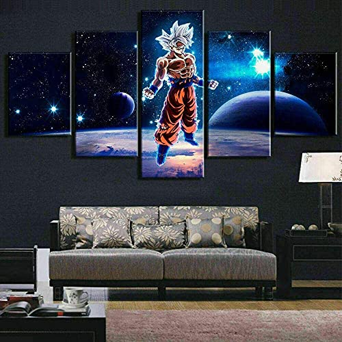 QZWXEC Dragon Ball Z Goku Anime/Bilder leinwand 5 Teilig Bild,frisches Aussehen Wandbild Öl-Landschaftsbilder für zuhause Moderne Dekoration für Wohnzimmer,150×80 cm Mit Rahmen von QZWXEC