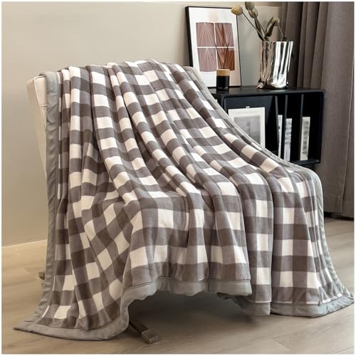 Herbstdecke Flauschige Decke Kuscheldecke Tagesdecken Plüsch Wendbar Leicht für Bett Decke Sofa GemüTlich Warm Wendbar Wiederverwendbar Zimmerdekoration (Grau kariert, 200x230cm) von QZYGWCS