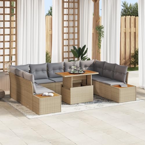 QZZCED 10-TLG. Garten-Essgruppe mit Kissen Beige Poly Rattan Akazie Balkon Sofa Set Garten Lounge Set für Rasenflächen QZZCED 10-TLG. Garten-Essgruppe mit Kissen Beige Poly Rattan Akazie Balkon Sofa Set Garten Lounge Set für Rasenflächen von QZZCED
