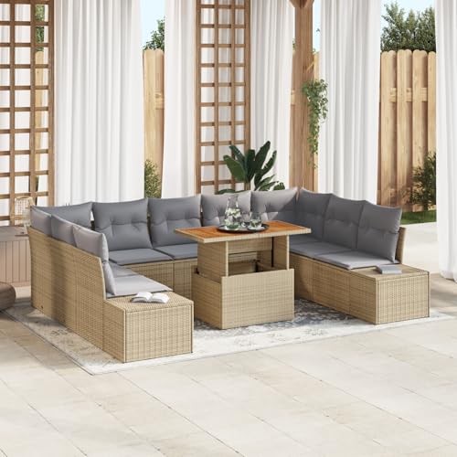 QZZCED 10-TLG. Garten-Essgruppe mit Kissen Beige Poly Rattan Akazie Garten Lounge Set Outdoor Sofa Set für Innenhöfe QZZCED 10-TLG. Garten-Essgruppe mit Kissen Beige Poly Rattan Akazie Garten Lounge Set Outdoor Sofa Set für Innenhöfe von QZZCED