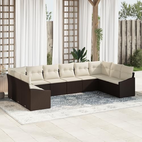 QZZCED 10-TLG. Garten-Essgruppe mit Kissen Braun Poly Rattan Balkon Sofa Set Terrassensofa Set für Rasenflächen QZZCED 10-TLG. Garten-Essgruppe mit Kissen Braun Poly Rattan Balkon Sofa Set Terrassensofa Set für Rasenflächen von QZZCED