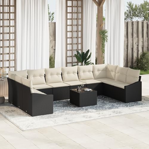 QZZCED 10-TLG. Garten-Essgruppe mit Kissen Braun Poly Rattan Terrassensofa Set Garten Couch Set für Gärten von QZZCED