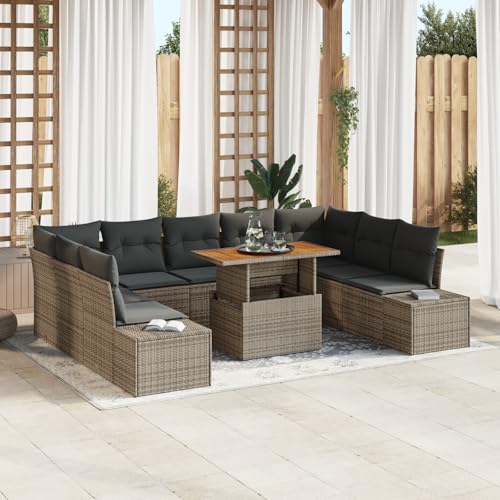 QZZCED 10-TLG. Garten-Essgruppe mit Kissen Grau Poly Rattan Akazie Terrassenmöbel Set Outdoor Sofa Set für Rasenflächen QZZCED 10-TLG. Garten-Essgruppe mit Kissen Grau Poly Rattan Akazie Terrassenmöbel Set Outdoor Sofa Set für Rasenflächen von QZZCED