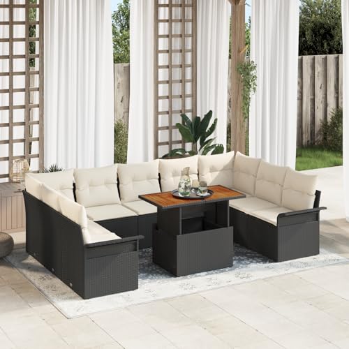 QZZCED 10-TLG. Garten-Essgruppe mit Kissen Schwarz Poly Rattan Akazie Balkon Sofa Set Outdoor Lounge Möbel für Gärten QZZCED 10-TLG. Garten-Essgruppe mit Kissen Schwarz Poly Rattan Akazie Balkon Sofa Set Outdoor Lounge Möbel für Gärten von QZZCED