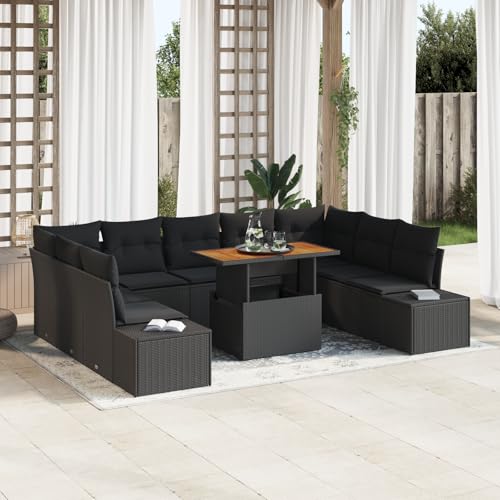 QZZCED 10-TLG. Garten-Essgruppe mit Kissen Schwarz Poly Rattan Akazie Terrassensofa Set Outdoor Sofa Set für Gärten QZZCED 10-TLG. Garten-Essgruppe mit Kissen Schwarz Poly Rattan Akazie Terrassensofa Set Outdoor Sofa Set für Gärten von QZZCED