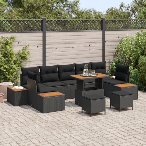 QZZCED 10-TLG. Garten-Sofagarnitur mit Kissen Schwarz Poly Rattan Terrassenmöbel Set Garten Couch Set für Innenhöfe QZZCED 10-TLG. Garten-Sofagarnitur mit Kissen Schwarz Poly Rattan Terrassenmöbel Set Garten Couch Set für Innenhöfe von QZZCED