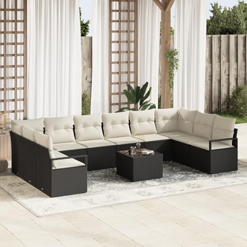 QZZCED 10-teiliges Garten Sofa Set mit Kissen Braun Poly Rattan Terrassensofa Set Outdoor Lounge Möbel für Gärten von QZZCED