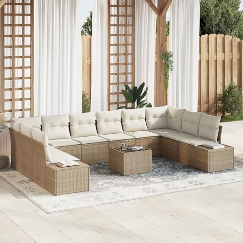 QZZCED 11-TLG. Garten-Sofagarnitur mit Kissen Braun Poly Rattan Garten Lounge Set Terrassensofa Set für Rasenflächen von QZZCED