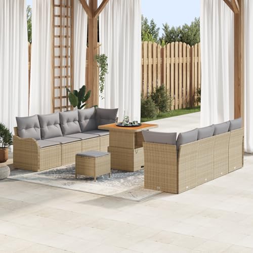 QZZCED 11-teiliges Garten-Sofa-Set mit Kissen Beige Poly Rattan Akazie Terrassenmöbel Set Gartenmöbel Set für Innenhöfe QZZCED 11-teiliges Garten-Sofa-Set mit Kissen Beige Poly Rattan Akazie Terrassenmöbel Set Gartenmöbel Set für Innenhöfe von QZZCED