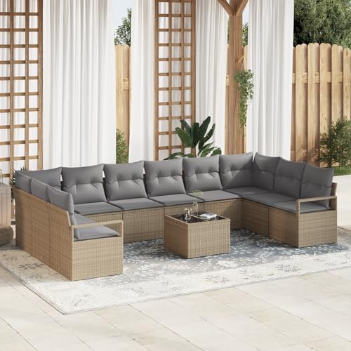 QZZCED 11-teiliges Garten Sofa Set mit Kissen Schwarz Poly Rattan Garten Lounge Set Outdoor Lounge Möbel für Innenhöfe von QZZCED