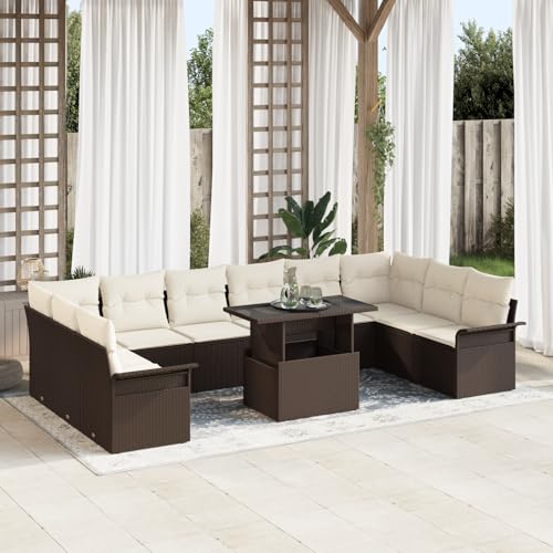 QZZCED 11-teiliges Garten-Sofa-Set mit Kissen in Braun aus Poly-Rattan Outdoor Lounge Möbel Gartenmöbel Set für Balkone von QZZCED