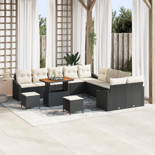 QZZCED 13-teiliges Garten-Sofa-Set mit Kissen Schwarz Poly Rattan Akazie Garten Couch Set Terrassenmöbel Set für Innenhöfe QZZCED 13-teiliges Garten-Sofa-Set mit Kissen Schwarz Poly Rattan Akazie Garten Couch Set Terrassenmöbel Set für Innenhöfe von QZZCED