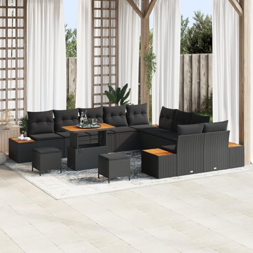 QZZCED 13-teiliges Garten-Sofaset mit Kissen Schwarz Poly-Rattan Akazie Terrassenmöbel Set Outdoor Sofa Set für Rasenflächen QZZCED 13-teiliges Garten-Sofaset mit Kissen Schwarz Poly-Rattan Akazie Terrassenmöbel Set Outdoor Sofa Set für Rasenflächen von QZZCED