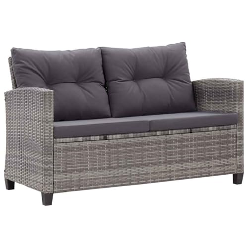 QZZCED 2-Sitzer-Gartensofa mit Kissen Grau Gartenmöbel Set Terrassensofa Set für Innenhöfe 124 cm Poly Rattan von QZZCED