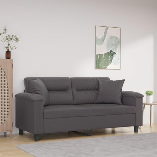 QZZCED 2-Sitzer-Sofa mit Zierkissen Grau Wohnzimmersofa Multifunktionales Sofa für zweites Schlafzimmer 140 cm Kunstleder von QZZCED