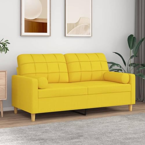 QZZCED 2-Sitzer-Sofa mit Zierkissen Hellgelb Bürosofas Wohnzimmersofa für Wohnzimmer 140 cm Stoff von QZZCED