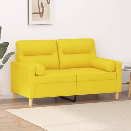 QZZCED 2-Sitzer-Sofa mit Zierkissen Hellgelb Wohnzimmersofas Bürosofas für Gästehaus 120 cm Stoff von QZZCED