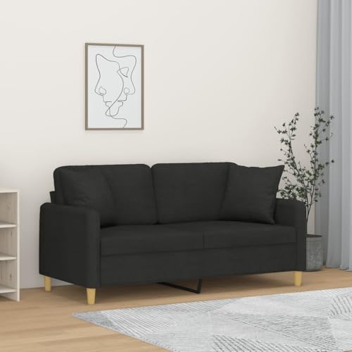 QZZCED 2-Sitzer-Sofa mit Zierkissen Schwarz Schlafzimmersofas Multifunktionales Sofa für Wohnzimmer 140 cm Stoff von QZZCED