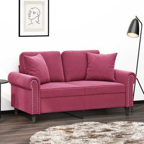 QZZCED 2-Sitzer-Sofa mit Zierkissen Weinrot Multifunktionales Sofa Wohnzimmersofas für Gästehaus 120 cm Samt von QZZCED