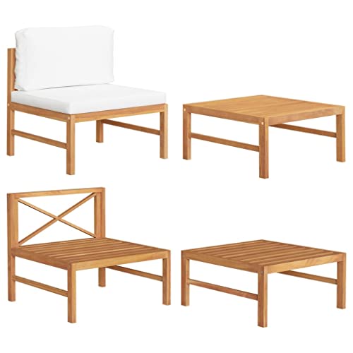 QZZCED 2-TLG. Garten-Lounge-Set mit Creme Kissen Teakholz Garten Couch Balkon Lounge für Balkone von QZZCED
