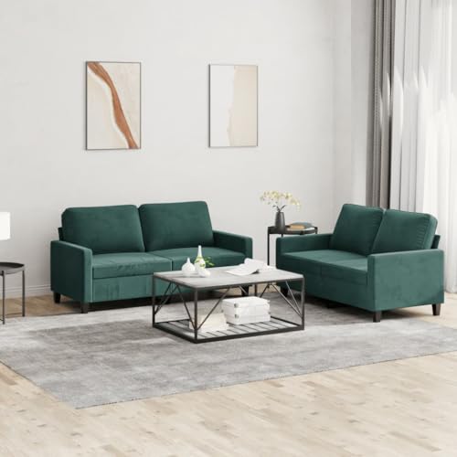 QZZCED 2-TLG. Sofagarnitur mit Kissen Dunkelgrün Samt Multifunktionales Sofa Bürosofas für Hotel von QZZCED