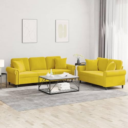 QZZCED 2-TLG. Sofagarnitur mit Kissen Gelb Samt Bürosofas Multifunktionales Sofa für Gästehaus von QZZCED
