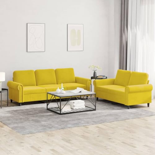 QZZCED 2-TLG. Sofagarnitur mit Kissen Gelb Samt Wohnzimmersofas Wohnzimmersofa für Schlafzimmer von QZZCED