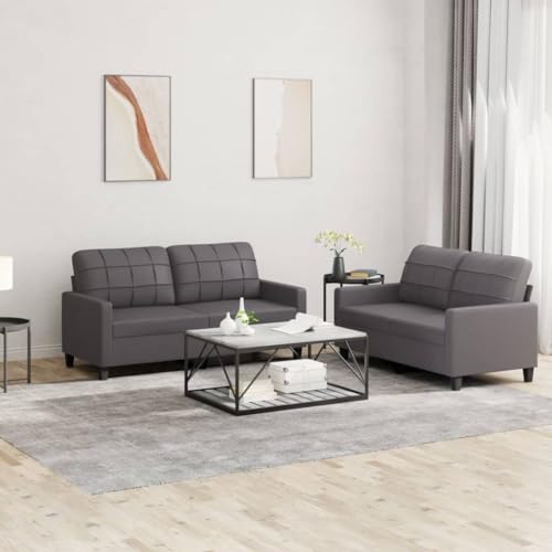 QZZCED 2-TLG. Sofagarnitur mit Kissen Grau Kunstleder Wohnzimmersofas Multifunktionales Sofa für Gästehaus von QZZCED