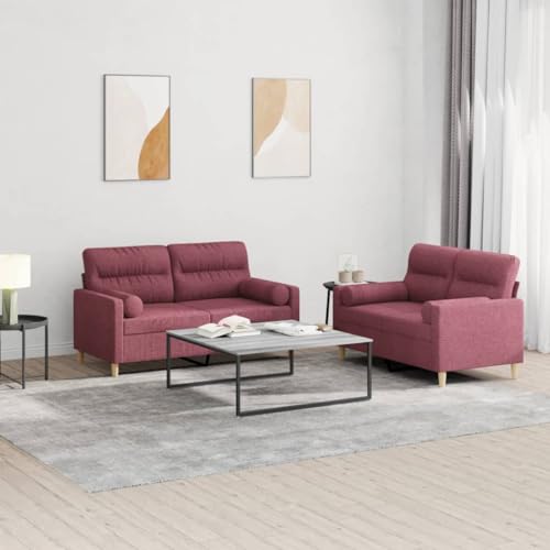 QZZCED 2-TLG. Sofagarnitur mit Kissen Weinrot Stoff Wohnzimmersofas Schlafzimmersofas für Wohnzimmer von QZZCED